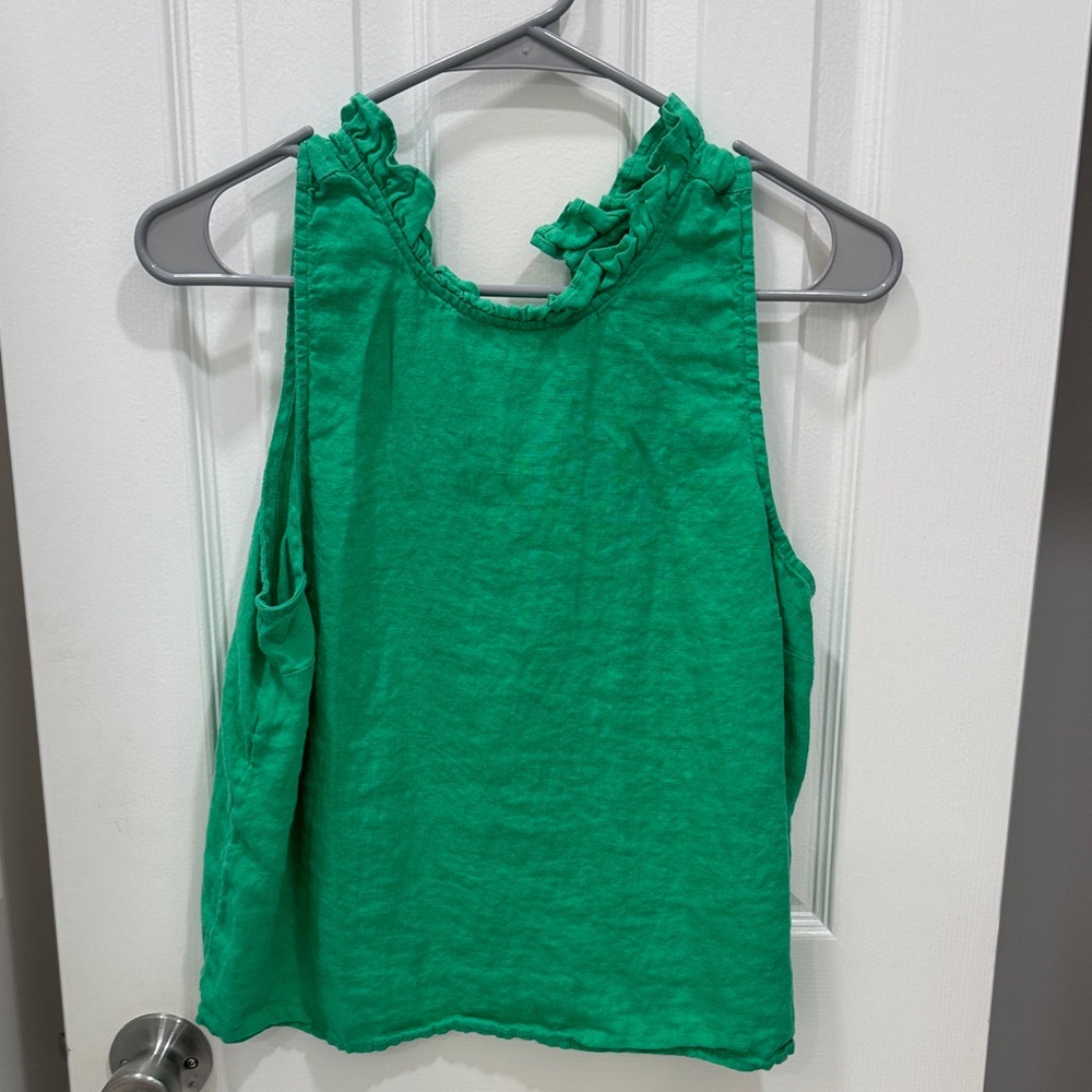 J. Crew Green Linen Tank